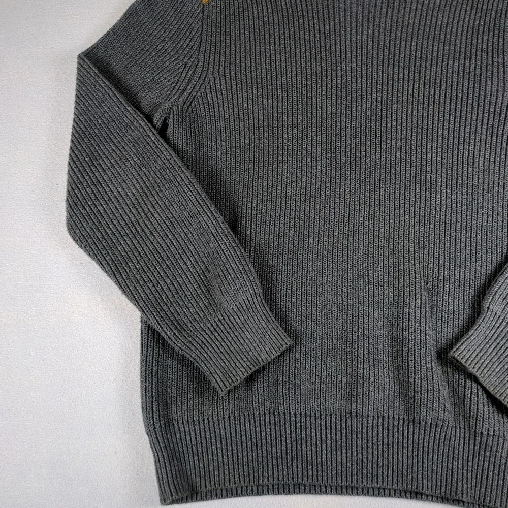 J Crew Woodsman Sweater Mens Large Gray Ribbed Suede Shoulder Patches Retail